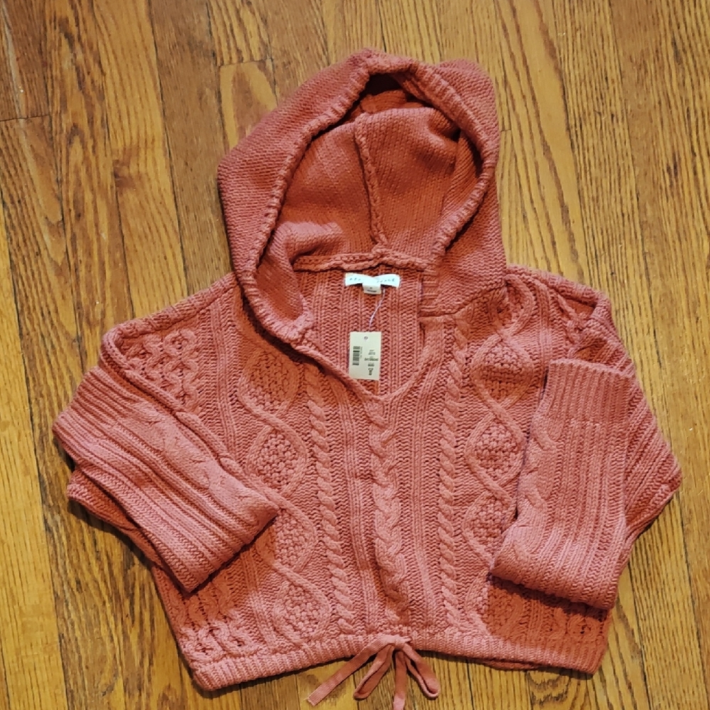 Aeropostale Cable Knit Hooded Cardigan in Rose